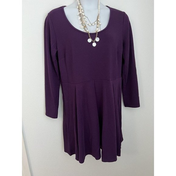 WHITE MARK Plus Size 2X Woman Purple Scoop Neck Knit Fit And Flare Dress New - Picture 1 of 10